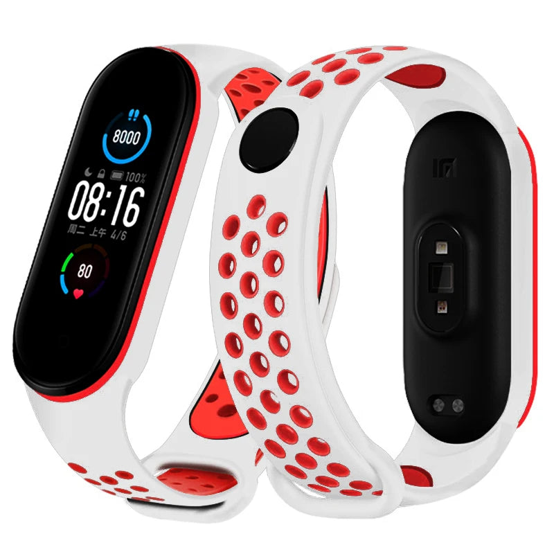 Breathable Silicone Strap for Xiaomi Mi Band 7 6 5 4 3 Two Color Wristband for Mi Band 3 4 Mi Band 5 6 7 Replacement Accessories