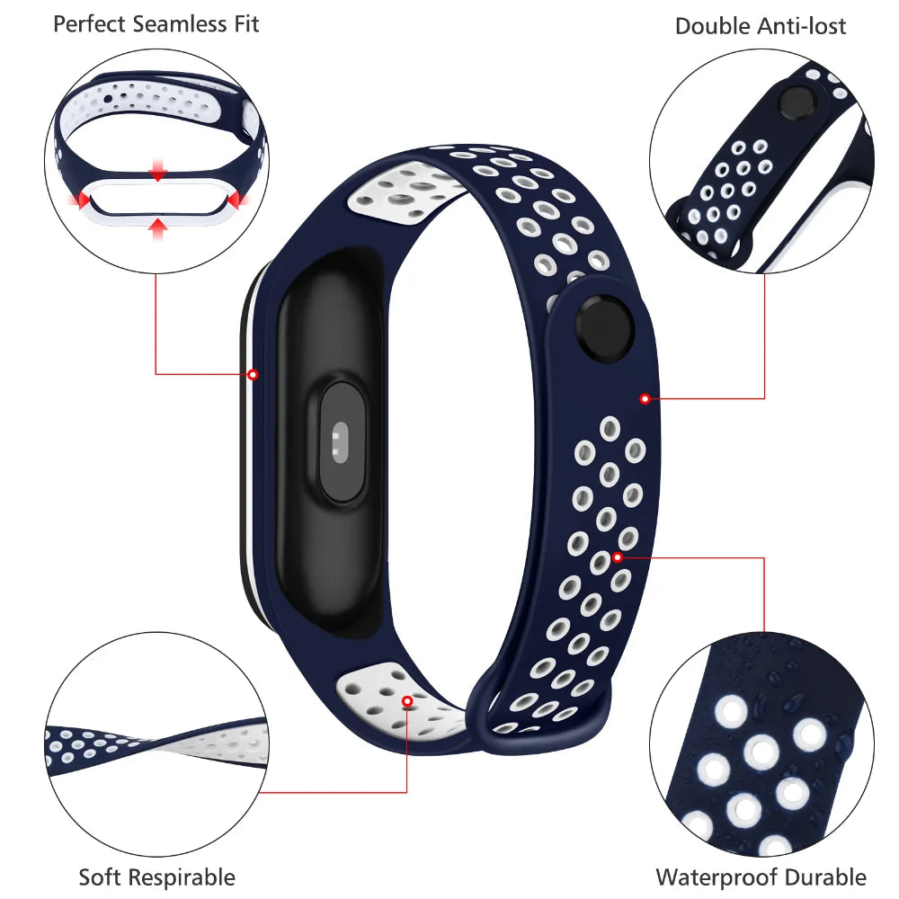 Breathable Silicone Strap for Xiaomi Mi Band 7 6 5 4 3 Two Color Wristband for Mi Band 3 4 Mi Band 5 6 7 Replacement Accessories