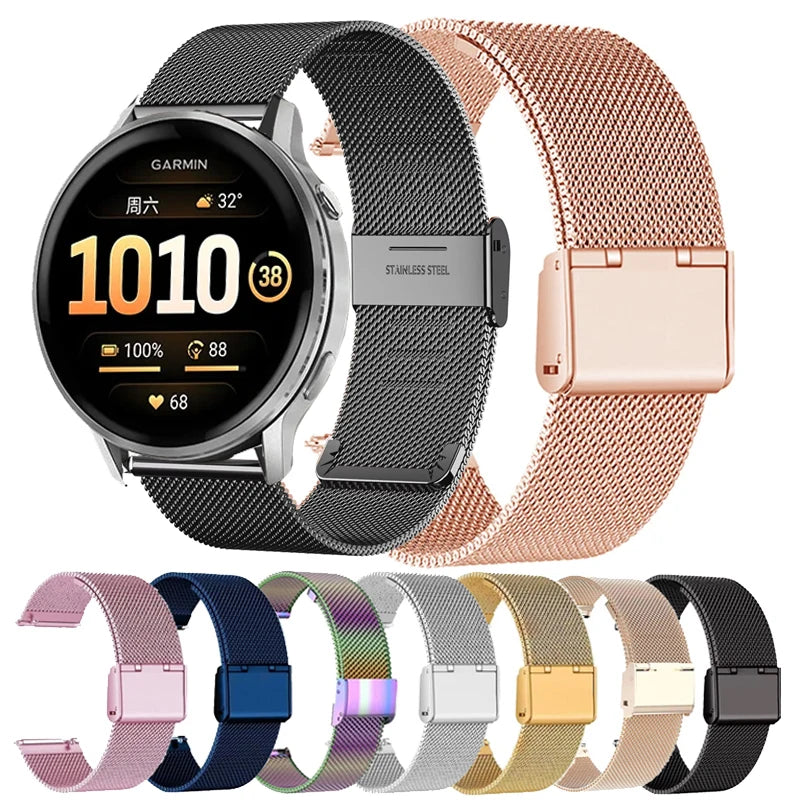 18mm 20mm 22mm Watchband For Garmin Venu 4 41mm 45mm/Venu 3 2 SQ Milanese Loop For Garmin Forerunner 55 158 245 265 645 970 570