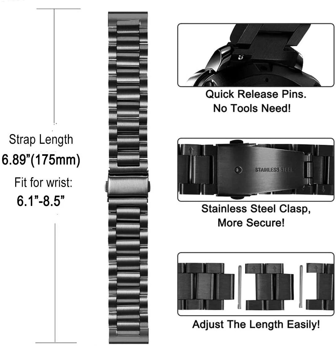 18mm 20mm 22mm Stainless Steel Strap For Garmin Venu 4 3 2 2S 3S/Forerunner 55 158 245 255 645 745 965 970/Vivoactive 4 5 6 Band